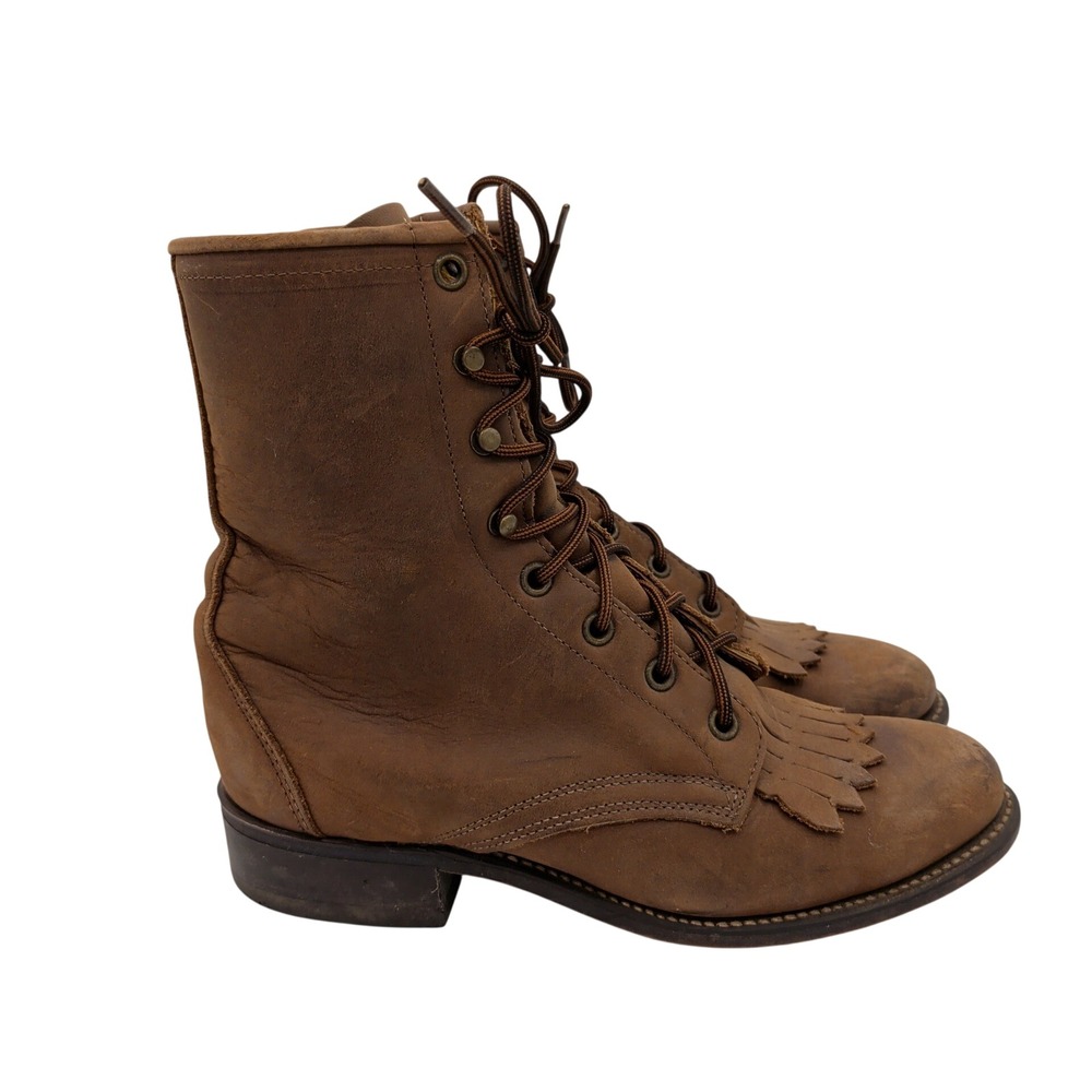 Laredo Women 6.5M Brown Leather Kiltie Packer Western Work Boots 13279